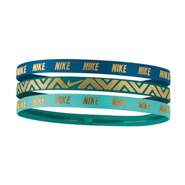 Nike Metallic elastische haarbanden 3 stuks blauw/turquoise/goud