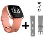 Fitbit Set smartwatch met hartslagmeter aan de pols Versa perzik + grijs bandje
